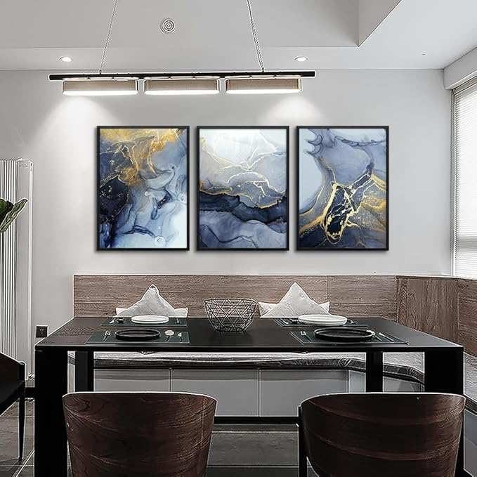 Black Framed Wall Art for Living Room Abstract Wall Decor for Bedroom Abstract Ink painting Wall Artworks Pictures for Office Decoration Large Size 3 Panels Home Decorations Posters Framed Art Prints