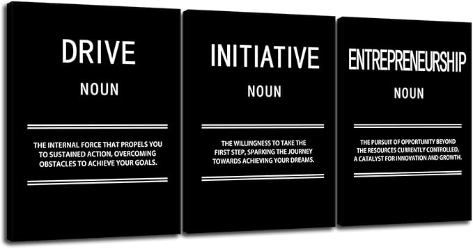 Inspirational Canvas Wall Art for Office Entrepreneurship Initiative Drive 3 Panel Motivational Leadership Print Poster Painting Modern Inspiring Artwork for Home Living Room Wall Decor[36''Wx 16''H]