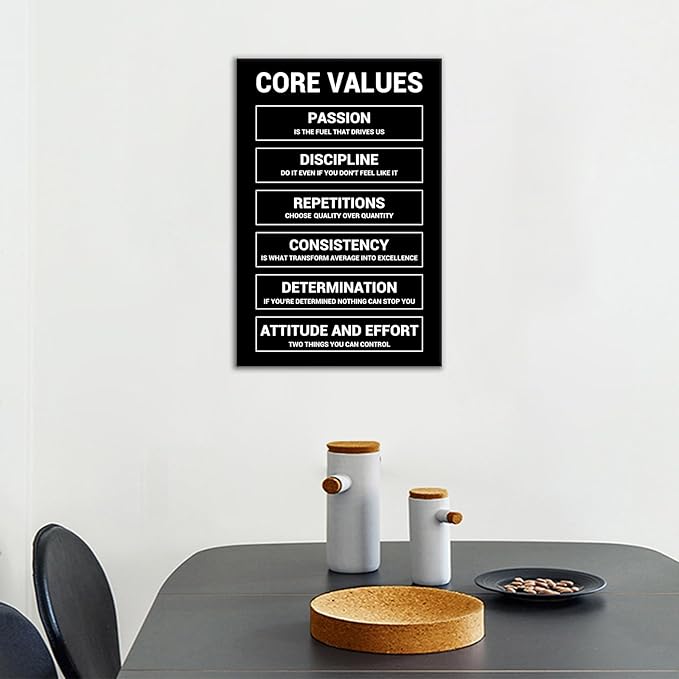 DINGFUN Motivational Canvas Wall Art Core Values Inspirational Poster Inspiring Prints Positive Quotes Picture Painting Artwork for Modern Home Decor Bedroom Gym Office Ready to Hang [12''Wx 18''H]