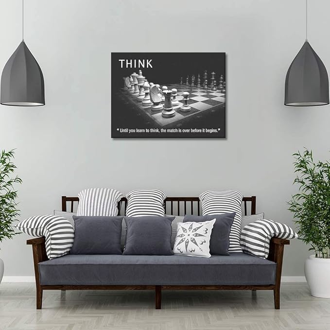Inspirational Framed Office Art Canvas Paintings Until You Learn to Think,The Match Is Over Before It Begins Positive Quotes Wall Art Black and White Posters Framed Ready to Hang-36 inch x 24 inch