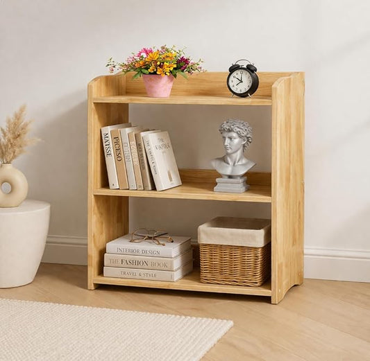 Bookcase by Natural Wood, Wooden 3 Tier Bookshelf, Small Wood Bookcase Storage Shelf, Open Shelf Organizer for Bedroom, Living Room and Office.