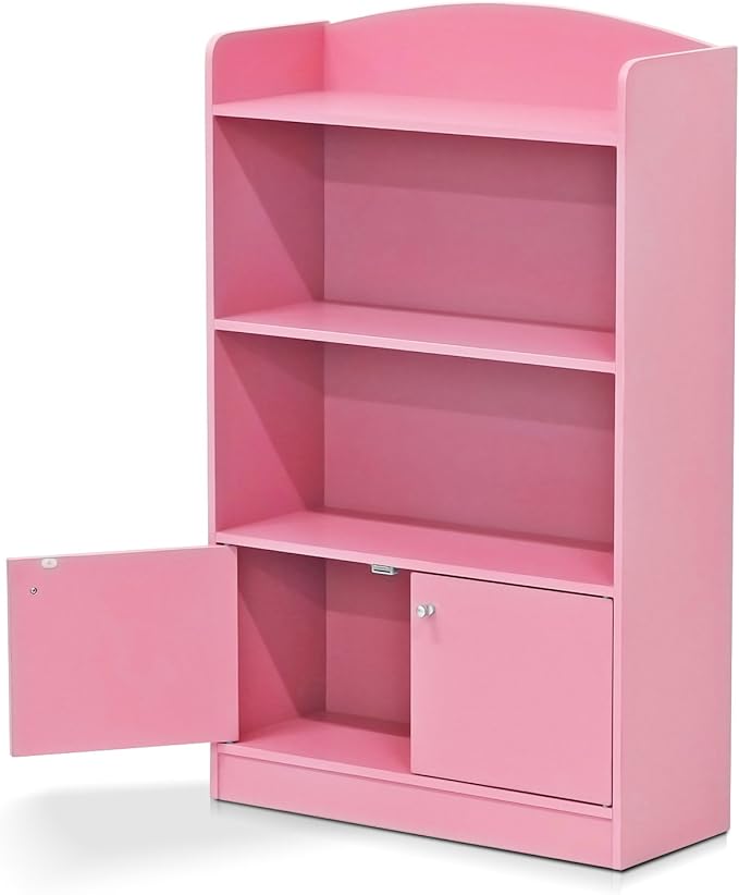 Furinno LOVA Book Shelf, Bookshelf with Storage Cabinet, Bookcase with Door, 11.8 x 23.6 x 37.3, for Living Reoom, Bedroom, Home Office, Pink