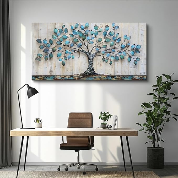 QIYILEXWART Canvas Wall Art For Living Room Large Wall Decor For Office Bedroom Decorations Green Tree Landscape Pictures Abstract Painting Artwork Room Wall Mural Aesthetic Home Decor 30x60 In