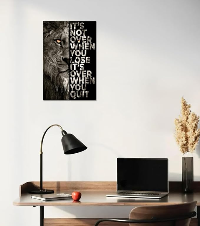 Wild Lion Letter Motivational Quote Art Posters Prints Canvas Painting Decorative Wall Art Home Decor for Office Living Room, Framed 12" x 16"