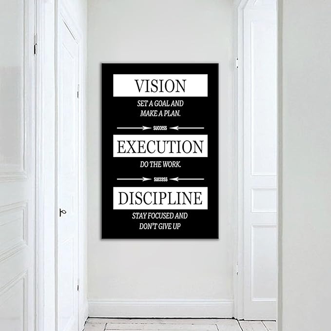 Inspirational Posters Wall Art Formula for Success is Vision Execution Discipline Motivational Quotes Printed on Canvas Picture for Company Office Workplace Living Room Ready to Hang [24" W X 36" H]