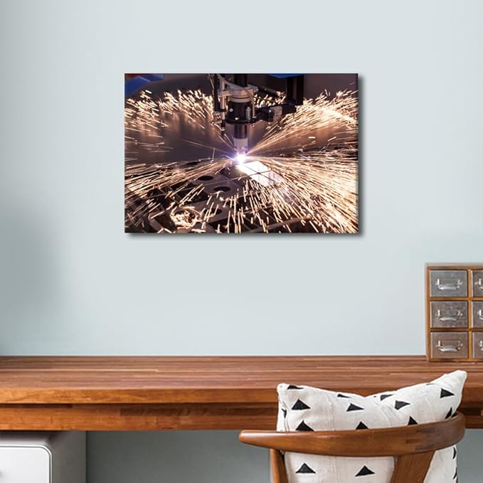 Canvas Painting Wall Art Industrial Machine Art Prints Plasma Cutting Wall Pictures for Office 1 Pieces Home Decorations Framed Wall Art Modern Wall Decor Artwork Wall Hanging, 12" x18"