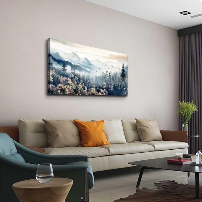 hyidecorart Large Wall Art For Living Room Canvas Framed Wall Decor For Office Bedroom Decorations Fog forest landscape Pictures Artwork Poster Wall Painting Canvas Prints Home Decor Works