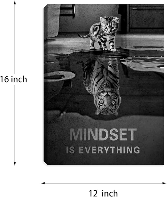 Kuiluuye Motivational Black Tiger Wall Art Mindset Cat Poster Painting Prints Art Wall Decor Inspirational Positive Quotes Canvas Office Decor Living Room Bedroom Artwork Decorations Framed 12""x16""