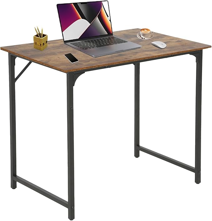 HCY 39 Inch Computer Desk, Office Desk Gaming Desk with Metal Frame, Writing Workstation for Home Office, Space Saving Computer Table for Small Space (Brown) 39x19.6x29