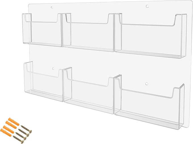 Marketing Holders Postcard Holder Holds 6" x 4" Printed Material Clear Acrylic Wall Mount Index Cards Display Rack with Hanging Hardware 6 Pocket Recipe Invitation Caddy Souvenir