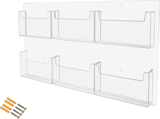 Marketing Holders Postcard Holder Holds 6" x 4" Printed Material Clear Acrylic Wall Mount Index Cards Display Rack with Hanging Hardware 6 Pocket Recipe Invitation Caddy Souvenir