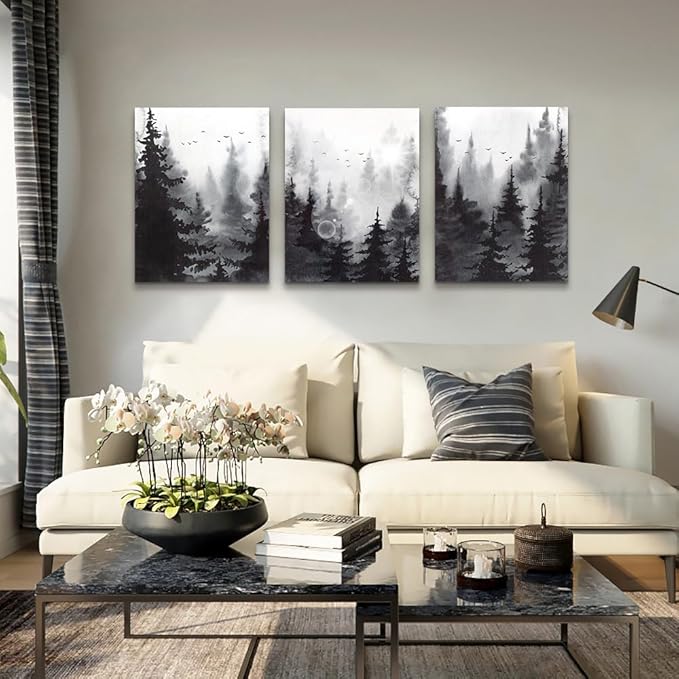 Lapremoly Large Wall Decorations For Living Room Canvas Wall Art For Office Bedroom Home Wall Decor Black And White Wall Paintings Forest Scenery Pictures Modern Abstract Art Prints Ready To Hang