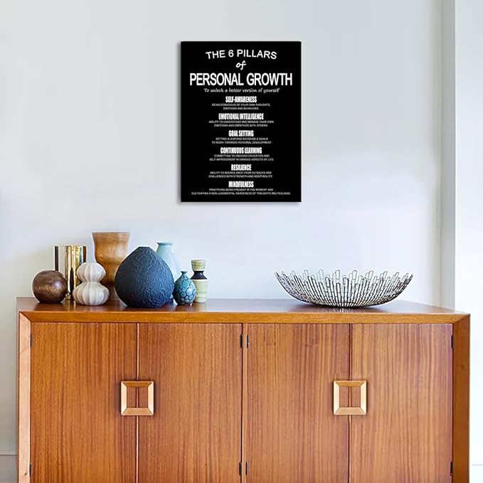 The 6 Pillars Of Personal Growth Unlock Self Improvement Inspirational Wall Decor Printed Canvas Artwork Motivational Poster for Bedroom Living Room Home Framed [18" W X 24" H]