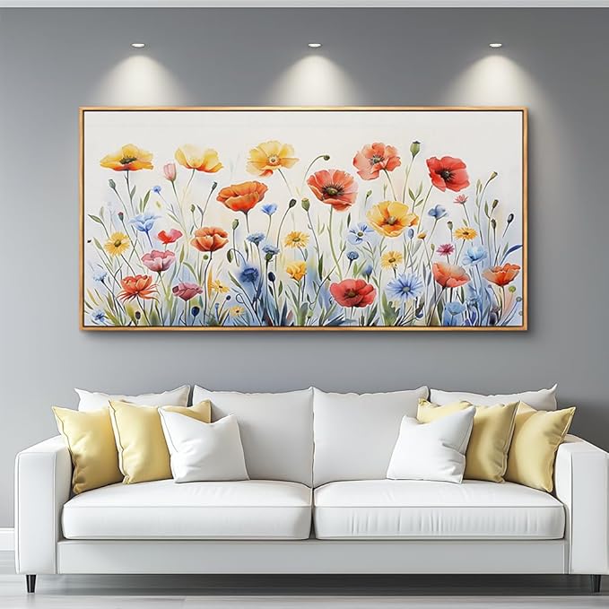 PHAOHUAXM Large Framed Canvas Wall Art For Living Room Wall Decoration For Bedroom Abstract Ink-Wash Flower Painting Wood Frame Dining Room Decor Artwork Prints Home Decor Ready To Hang 20"X40"
