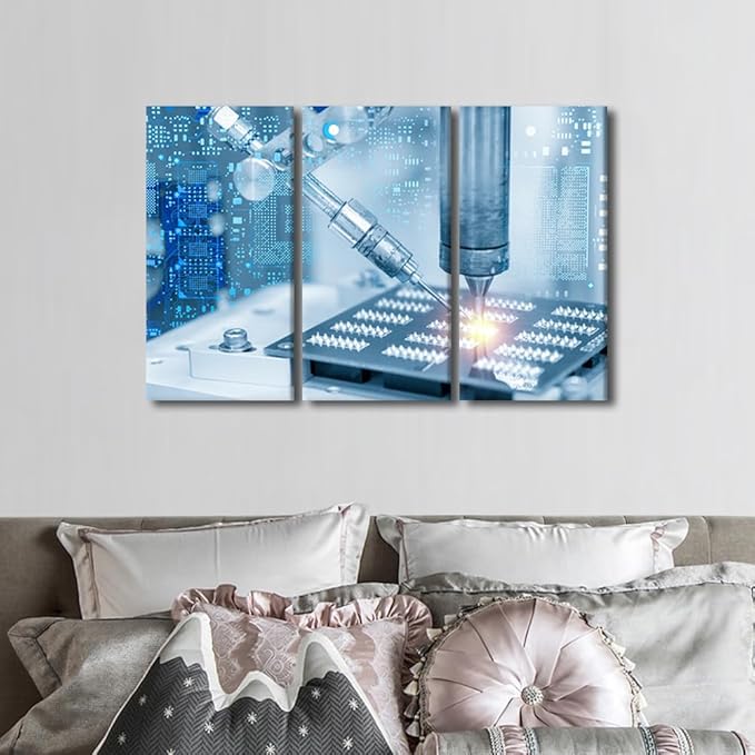 Soldering Machine Canvas Paintings for Wall Decorations Welding Prints Wall Art 3 Pieces Wall Art Canvas Artwork Wall Decor Boys Room Decor Framed Wall Art Bedroom Wall Decor, 36x24 Inch