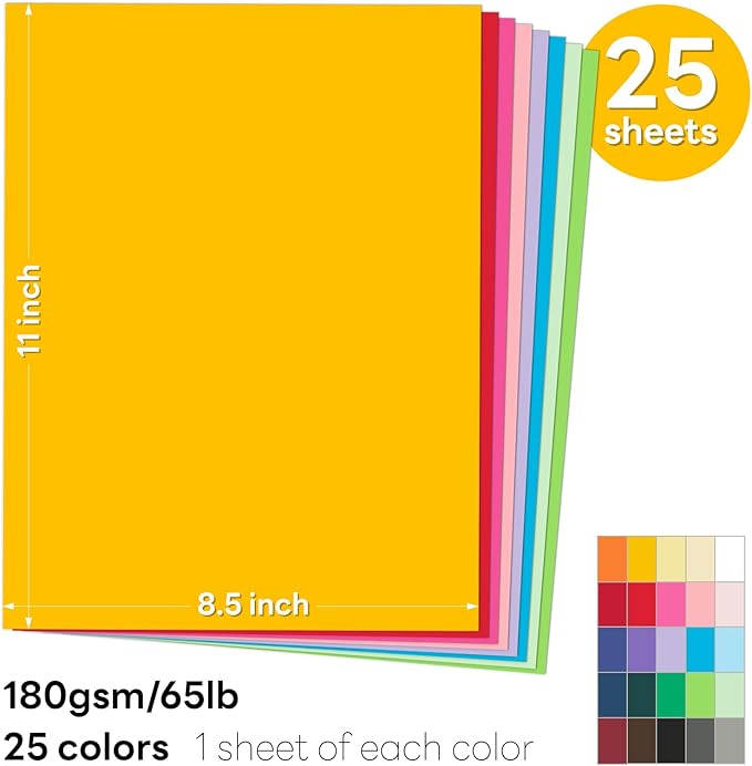 Colored Cardstock 8.5 x 11, Goefun 25 Sheets 25 Colors Construction Paper Assorted Color for Crafts & Scrapbooking