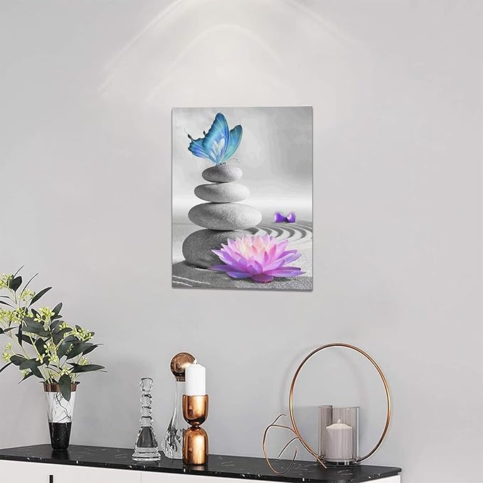 yerretin Stone Wall Art Zen Lotus Pictures Wall Decor Flower Canvas Spa Yoga Meditation Print Artwork Home Decorations for Living Room Bedroom Bathroom Office Framed 12"x16"