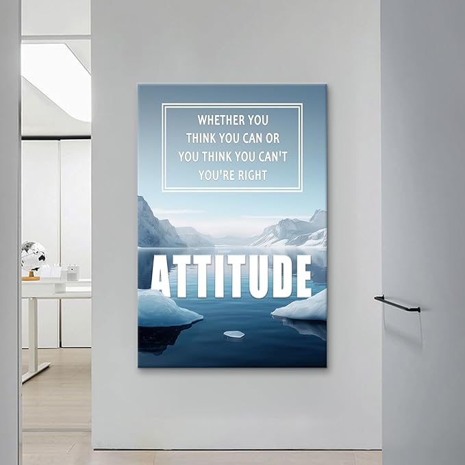 PSYYSP Attitude Canvas Wall Art Inspirational Poster Inspiring Quotes Painting Positive Picture Print Artwork Home Decorations for Living Room Office Bedroom Wooden Framed Ready to Hang [24''Wx36''H]