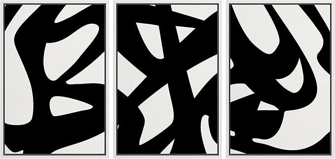 IDEA4WALL Framed Canvas Print Wall Art Set Black White Geometric Graffiti Landscape Abstract Shapes Illustrations Modern Art Decorative Contemporary for Living Room, Bedroom, Office - 16"x24"x3 White