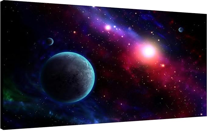 Canvas Wall Art for Living Room Bedroom 3D Rendered galaxy space scene planets Big Large Wall Art Decor Framed Painting Wall Pictures Prints Artwork Office