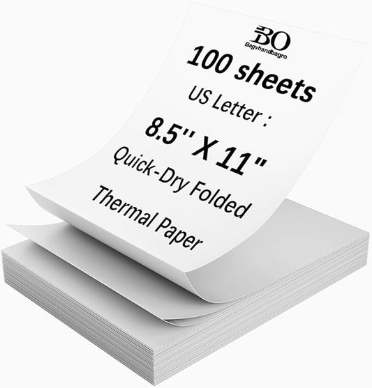 Thermal Printer Paper 8.5 x 11 Inch, 100 Sheets US Letter Size Thermal Paper, Compatible with M08F/A40 Thermal Portable Printer, Continual Feeding Folded Printing Paper (100 Sheets/Continuous Folding)