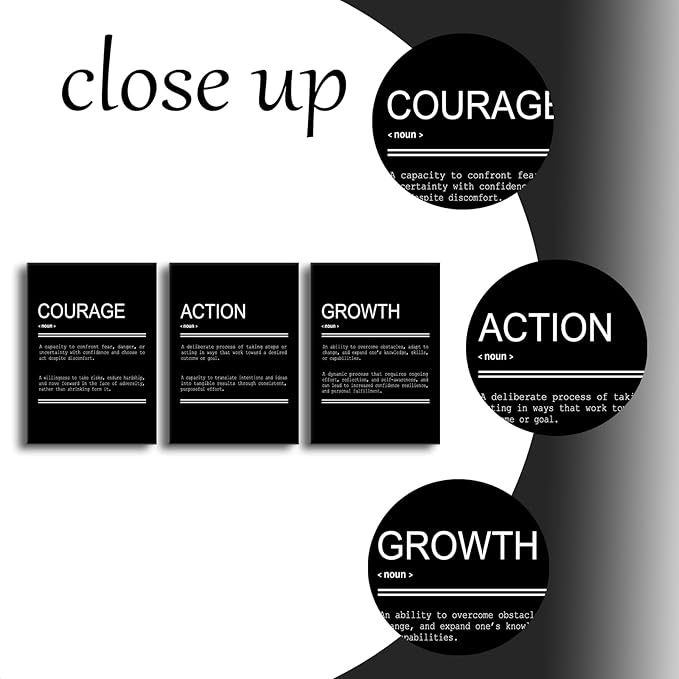 YSPCSUN Courage Action Growth Inspirational Canvas Wall Art 3 Pieces Entrepreneur Quote Picture Painting Motivational Print Poster for Office Living Room Gym Wall Decor Ready to Hang [60''Wx28''H]
