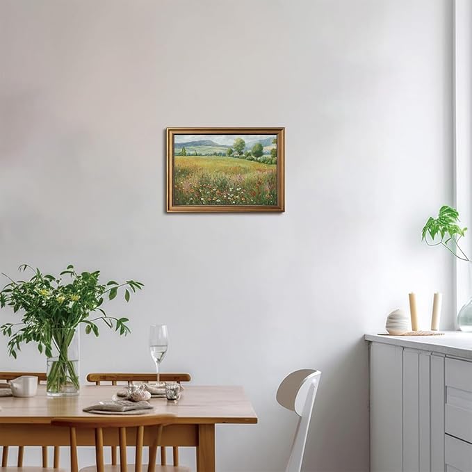 Gold Framed Wall Art Vintage Flower Canvas Wall Art Floral Countryside Landscape Wildflower Artwork Prints Picture for Living Room Bedroom Farmhouse Bathroom Office Decor, 12x16