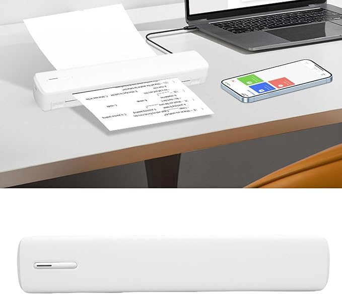 YWBL-WH Inkless Thermal Printer, Portable Compact Printer with 203 DPI Resolution, Support for iOS, OS X for Home, Office, Schools
