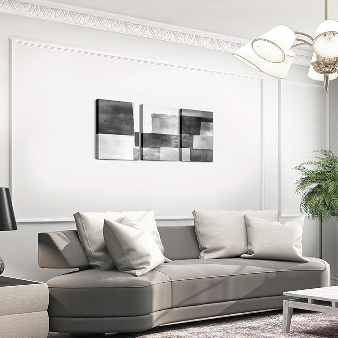 jejeloiu Modern Art 3 Piece Canvas Wall Art for Living Room Bedroom Abstract Art Picture Wall Decor 12"x16"x3pcs Gray White Abstract Oil Painting Office Decorations Artwork Posters