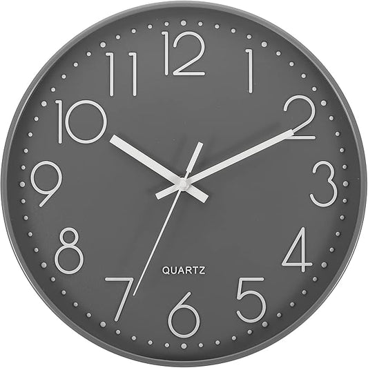 PATIKIL 12 Inch Wall Clock, Battery Operated Silent Non-Ticking Round Wall Clocks for Office Bedroom Decorative, Gray