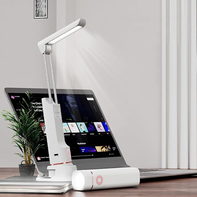 Cordless Desk Lamp, Rechargeable Portable Light with 3 Modes and Hidden Stretchable Design, Multi-Function Lamp for Reading, Emergency and Phone Stand Use