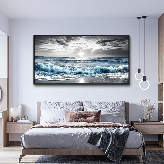KELIYUAN Large Canvas Wall Art For Living Room Wall Decor For Bedroom Office Decorations Beach Wave Scenery Pictures Artwork For Modern Stretched and Framed Beach Posters Home Decoration 30"X60"