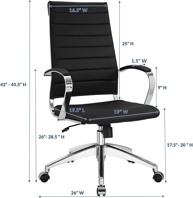 Modway Jive Ribbed High Back Tall Executive Swivel Office Chair With Arms In Black