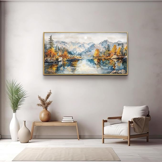 ZUITINGHUA Wood Framed Canvas Wall Art For Living Room Large Wall Decor For Bedroom Forest Mountain Landscape Paintings Office Decorations Farmhouse Home Mural Watercolour Pictures Artwork 20x40 In