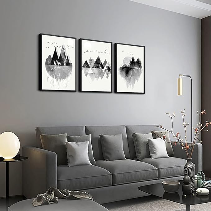 Hyidecorart Black Framed Wall Art - 3 Piece Abstract Geometric Wall Prints for Living Room, Bedroom, Office Decor