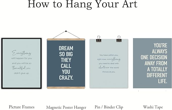 CXKAWM 6Pcs Inspirational Quotes Wall Art Motivational Inspirational Office Wall Art Decor Prints, Blue Motivational Wall Decor Trendy Retro Posters for Office Home Decoration, 8x10 Unframed