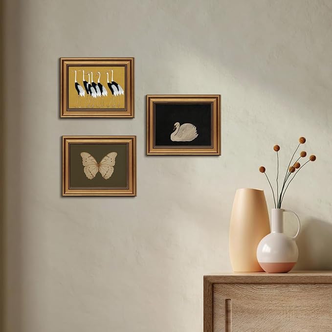 Gold Framed Wall Art Vintage Butterfly Canvas Wall Art White Butterfly Moody Insect Artwork Prints Picture for Living Room Bedroom Farmhouse Bathroom Office Decor, 8x10