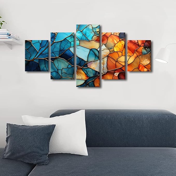Canvas Wall Art Decor for Bedroom Mdoern Abstract Canvas Wall Art 5 Panel Home Wall Art Abstract Glass Window Painting Art Prints on Canvas for Men Living Room Decor Framed Ready to Hang 60x32 in