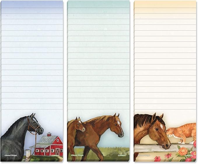 Current Horses Magnetic Notepad Set – Set of 12 Mini Memo Pads, 30-Sheet Pads, 2½ x 6½ Inches, Shopping List, to-Do Notes, Printed in The USA