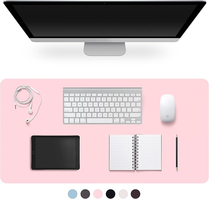 CADONO Faux Leather Desk Pad Protector, Non-Slip, Easy Clean, Office/Home/Decor (Pink, 35.4" x 17")