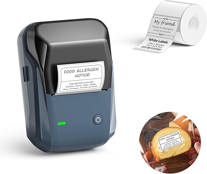 NIIMBOT Label Maker Barcode Label Printer with 2Rolls White Tape, Bluetooth Label Printer for Food Bakery Office Organization Small Business Label Printer for Phones & PC