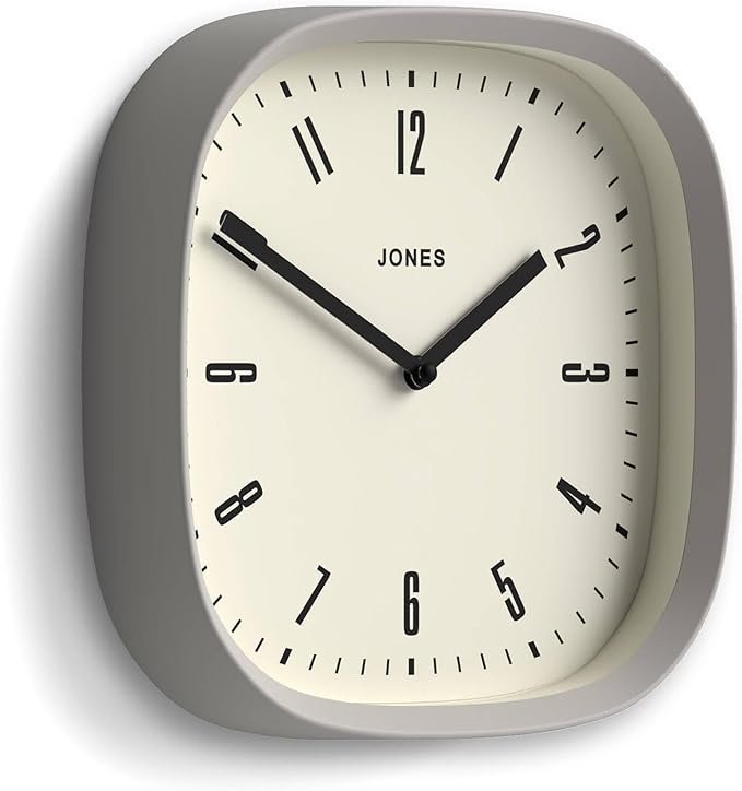 JONES CLOCKS® Marvel wall Clock | Modern Retro Rounded Square Clock | 10 inch | Gray | Cool Designer Look for Kitchen, Living Room or Office