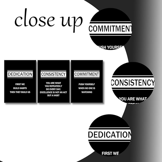 Dedication Consistency Commitment Motivational Canvas Wall Art Office Decor 3 Pieces Inspirational Quotes Posters Print Artwork for Bedroom Home Bathroom Wall Picture Ready to Hang [36''W x 16''H]
