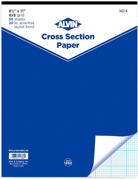 ALVIN Cross Section Graph Paper Pad 8.5" x 11" Model 1422-4 Acid-Free Use with Pencil or Ink Laser Copier and Inkjet Compatible 8" x 8" Grid - 50 Sheet Pad 8.5 x 11 Inch