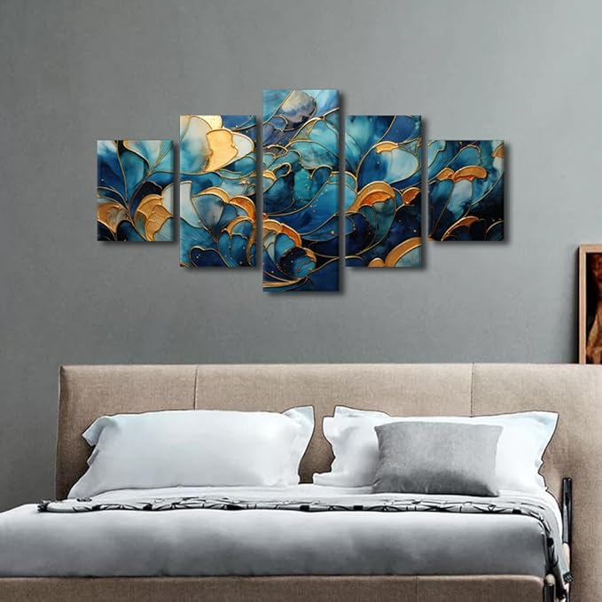 Wall Art Decor for Men Modern Abstract Canvas Wall Art Flower Marble Artwork Printing 5 Panel Lady Room Decor Art for Living Room Office Decoration Stretched and Framed Ready to Hang 60x32 in