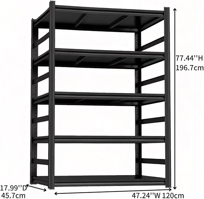 Book Shelf, 5 Tier Metal Wide Bookshelves, 78" H, Heavy Duty Bookcase, Adjustable Bookshelf, Tall Book Shelf for Living Room & Offices and Library (77" H*47" W*18" D)