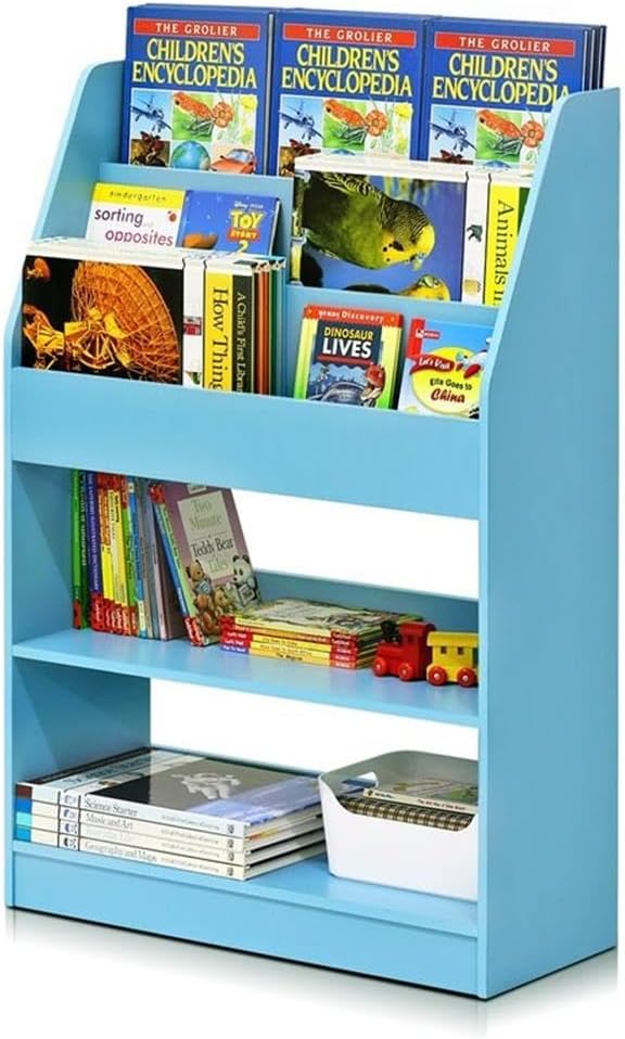 Furinno LOVA Book Shelf, 5-Tier Magazine Bookshelf, Bookcase with Open Shelves Storage, 9.4 x 24.6 x 37, for Living Room, Bedroom, Home Office, Light Blue