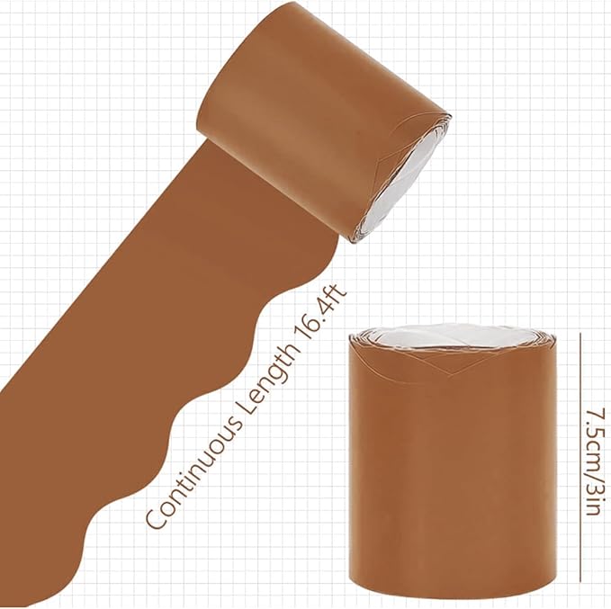 Whaline 65.6ft Boho Brown Color Bulletin Board Borders 4 Rolls Brown Die-Cut Board Trim for Classroom Office Chalkboard Wall Decor
