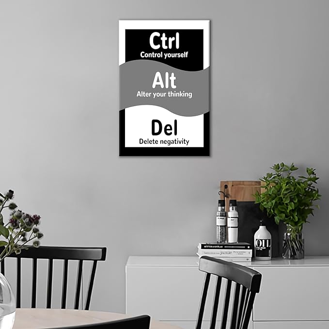 Ctrl Alt Del Inspirational Canvas Wall Art Motivational Home Decor Entrepreneur Quotes Picture Poster Modern Inspiring Artwork for Modern Home Bedroom Bathroom Gym Stretched and Framed [12''Wx18''H]