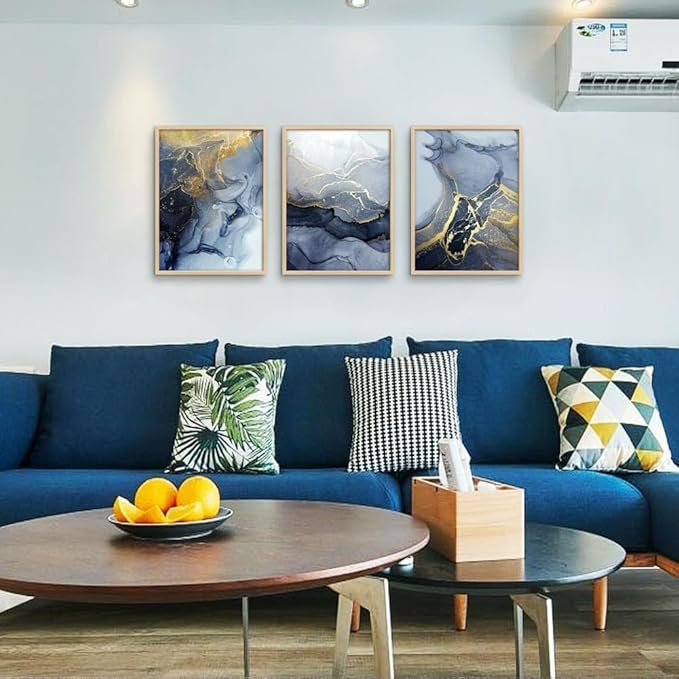 Framed Wall Art for Living Room Abstract Wall Decor for Bedroom Abstract Ink painting Wall Artworks Hang Pictures for Office Decoration 3 Panels Home Decor Posters Natural wood Framed Art Prints
